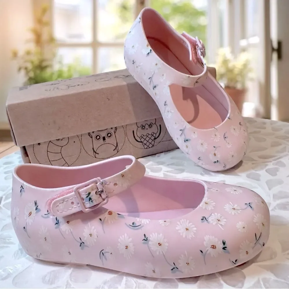 MINI MELISSA DORA Mary Jane Ballerina BABY PINK WHITE SHOES Toddler Size 8 EU 22